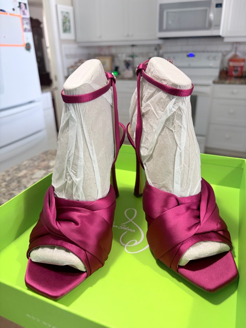 Sam Edelman Raspberry Satin Heels - Picture 2 of 10